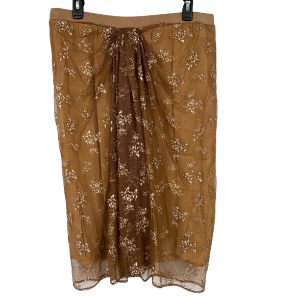 Zara Combination Metallic Floral Mesh Skirt Special Edition Beige Size Large NWT - Picture 4 of 12